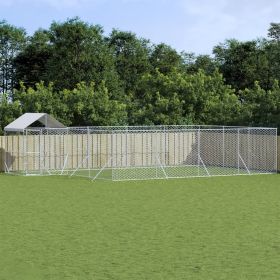 Outdoor Dog Kennel with Roof Silver 32.8'x19.7'x8.2' Galvanized Steel (Color: Silver)